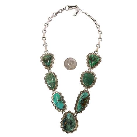Sterling Silver and Large Blue Green Turquoise Necklace